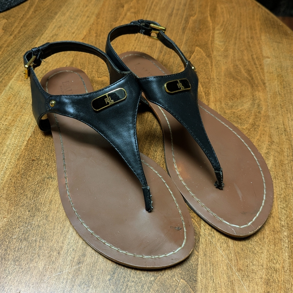 Ralph Lauren Black Sandals with Gold Accents Size 7.5